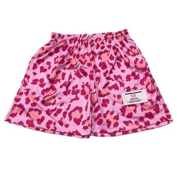 潮流沙灘褲粉色潮男美式三分褲豹紋網眼褲游泳褲速干不過膝蓋泳褲