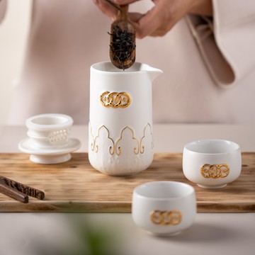 國立歷史博物館授權 | 福氣連連泡茶器 / 一壺+二杯 / 白釉鎏金