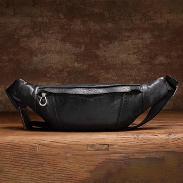 慢時光薄款真皮胸腰包男多功能跑步休閑潮手機運動旅行小背包新款