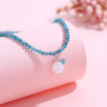 磷灰石月亮石925純銀手鏈 | 項鍊手鍊兩用 | 月光石吊墜禮物