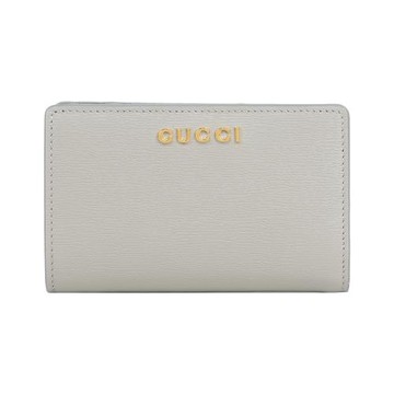 GUCCI 金字Logo 拉鍊零錢袋暗釦二折中夾(灰色)