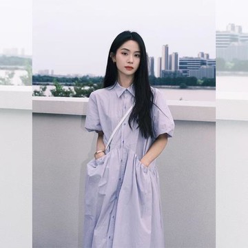 法式復古翻領泡泡袖寬松休閑襯衫裙夏季高級感減齡小個子連衣裙女