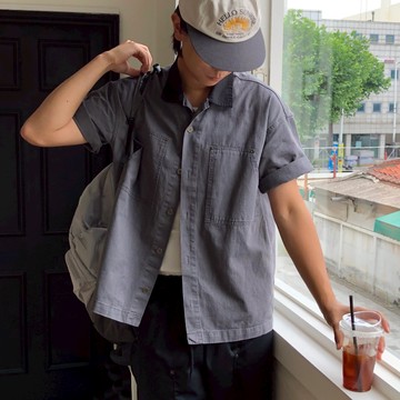 正韓拚色翻領水洗工裝短袖襯衫 3色 YUPPIE 現貨優惠商品