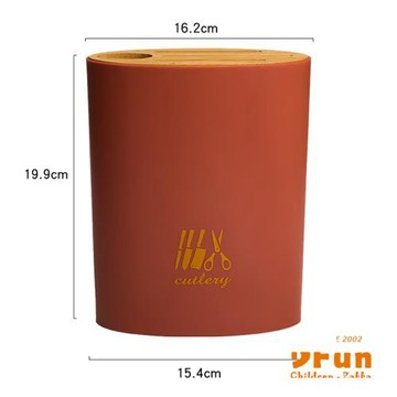 【iSFun】餐廚收納 橢圓木蓋瀝水磨刀剪刀菜刀架/紅