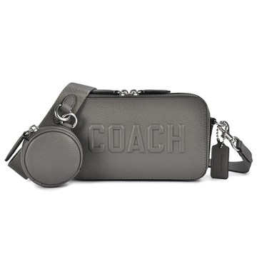 COACH CHARTER COACH字樣浮雕紋皮革斜背相機包(附小圓包)-灰色