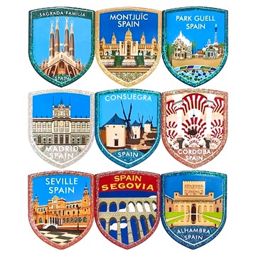 A-ONE 匯旺 西班牙旅遊貼紙9件組 各國旅遊蒐集紀念地標貼紙  6 x 7.5cm  西班牙 旅遊 銀蔥彩色