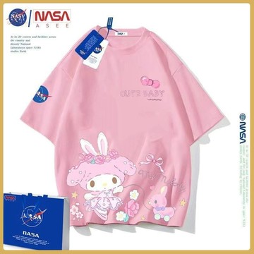 爆款熱推💖全臺免運 nasa美樂蒂短袖t恤夏季純棉中大童女孩衣服新款可愛卡通女童兒童 REXG