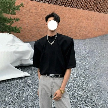 【台灣出貨】 韓風高檔帥氣墊肩t卹純棉小領口半袖潮男高級感西裝內搭正肩短袖