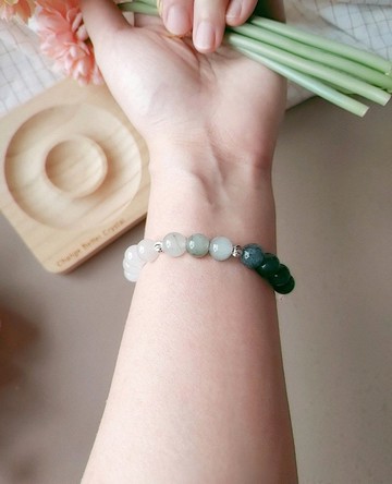 (快速出貨)新疆天山翠玉_碧璽_白水晶手環