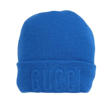 Gucci 刺繡Logo 羊毛毛帽 M (藍色)