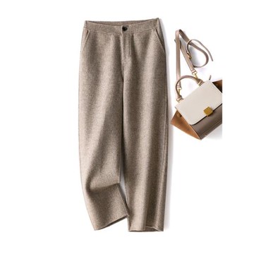 希區向西秋冬款寬松羊絨直筒百搭羊毛長褲雙面呢休閑褲百搭女款