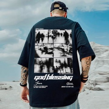 2026重磅潮牌寬松T恤美式短袖五分袖純棉加肥加大碼男裝男款半袖