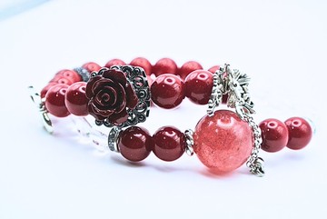 ~生命靈數9~天然紅瑪瑙與白水晶雙圈能量升級手串