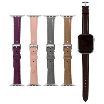 Apple Watch 全系列通用錶帶 蘋果手錶替用錶帶 素面車線 真皮錶帶 棕/奶茶色/紫/灰/櫻花粉 #E-16