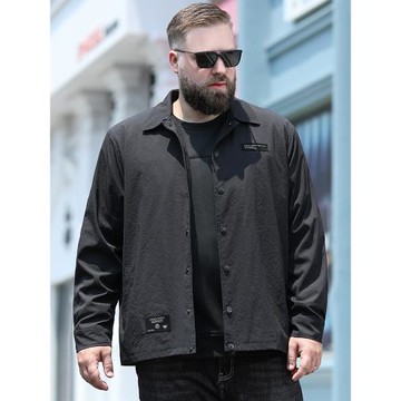 百勝狐大碼男裝秋裝外套加肥加大翻領大肚子男士寬松時尚夾克衫