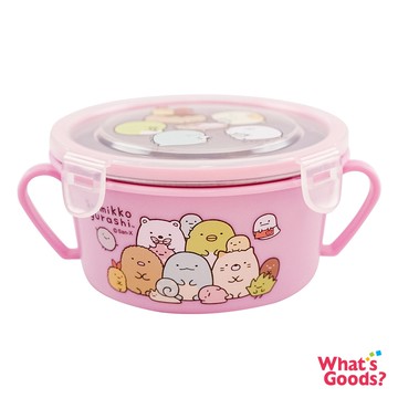 透明蓋角落小夥伴隔熱雙耳不鏽鋼碗/餐碗(粉色)  SG52051a