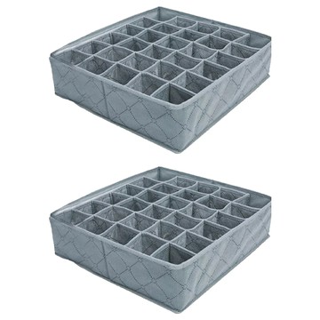 葉子小舖 竹炭纖維內衣小物收納盒 30格  2個  灰色  34 x 32 x 10 cm