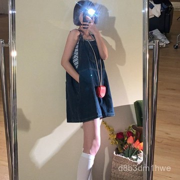 臺灣出貨🚚闊腿牛仔背帶短褲女寬鬆韓版夏季新款高腰五分褲百搭顯瘦吊帶褲子