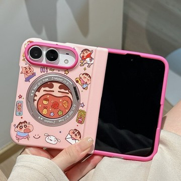 拼色膚感 大嘴小新 彈簧中軸 帶前框 iPhone Duo 蘋果 Duo 防摔 手機殼 旋轉支架 折疊 保護套