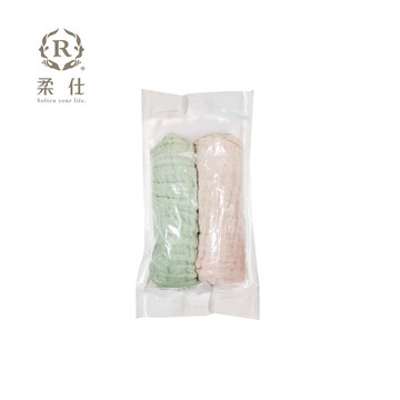 柔仕紗布方巾 新芽綠＋雪櫻粉_廠商直送