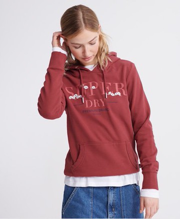 Superdry Women's Women's Serif Floral Embroidered Loopback Hoodie Red / Rosewood - Size: 8 Size: 4