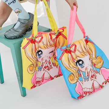 雙色防水美少女插畫圖案斜挎手拎包大容量
