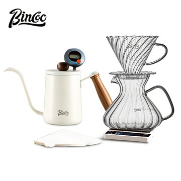 BINCOO 手沖咖啡壺套裝 家用手動磨豆機 帶溫度計 不鏽鋼手沖壺 咖啡手沖器具