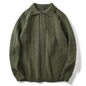 外貿男裝工廠尾單秋冬男士保暖時尚提花翻領套頭毛衣針織衫外套男