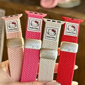 春夏防水 iwatch1/2/3 蘋果 可愛 凱蒂 彈力編織 apple watch 11 尼龍錶帶 7/8/9 KT貓