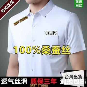 現+出⚡桑蠶絲 短袖襯衫 男 涼感 素色 休閒襯衫 男士高檔質感翻領襯衫