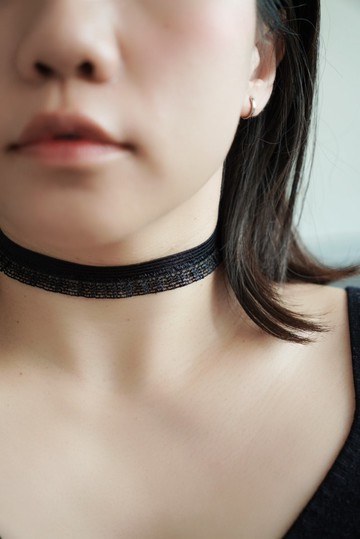 彈力半波浪黑色蕾絲 CHOKER 純銀/合金