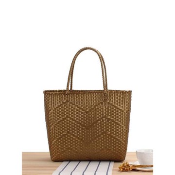 店長推薦純色編織大容量媽咪包波浪紋手提單肩托特包大購物袋