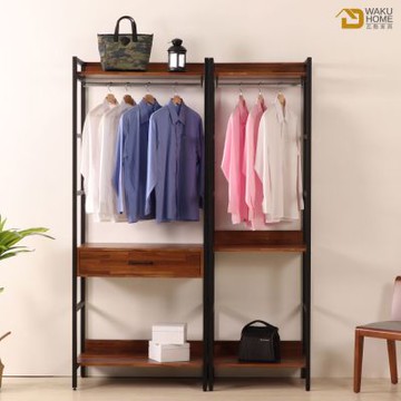 WAKUHOME 瓦酷家具格萊斯積層木工業風4.6尺中抽+單吊多功能衣櫃-寬140*深44*高196