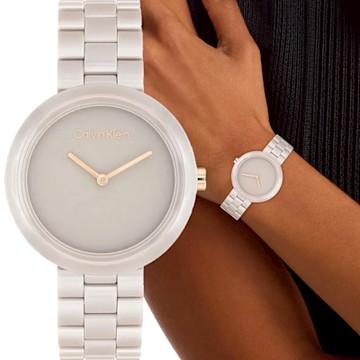 Calvin Klein CK Pure 簡約雙針陶瓷女錶 1212購物節 送禮推薦-34mm 25100073