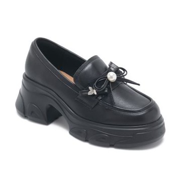 Pineapple-Outfitter-MAO 厚底蝴蝶結真皮樂福鞋-黑色