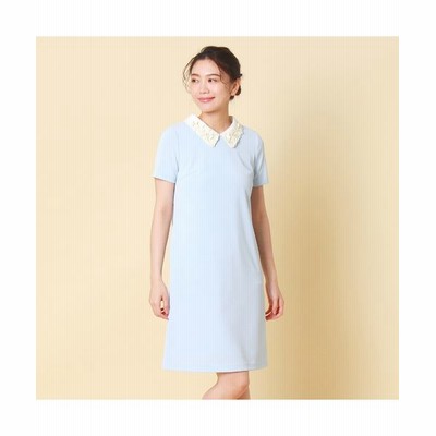 Rose Tiara ローズティアラ リボンフラワーモチーフ襟付きワンピース ブルー 46 通販 Lineポイント最大get Lineショッピング