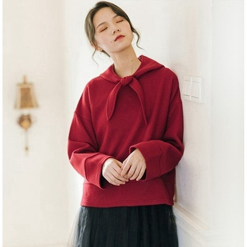 年秋冬新作 リボンセーター フード付きニット セーター ショート丈ニット レディース トップス オフィス カジュアル お出掛け 旅行 大人女子 大人可愛い 赤 通販 Lineポイント最大0 5 Get Lineショッピング