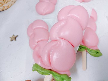 Cheerful幸福手創-壽桃棒棒糖造型饅頭 神明祝壽 拜拜結緣品6入