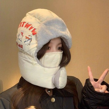 甄選好物🌈雷鋒帽女秋冬加絨加厚防風面罩保暖小熊帽子電動車騎行頭套護耳帽