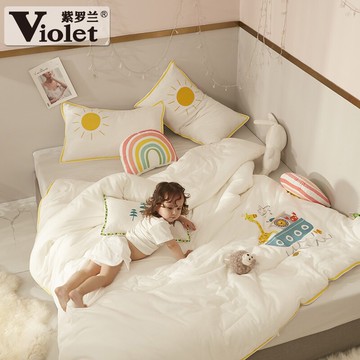 紫羅蘭全棉兒童刺繡A類抑菌被冬季加厚保暖被單人學生宿舍春秋被