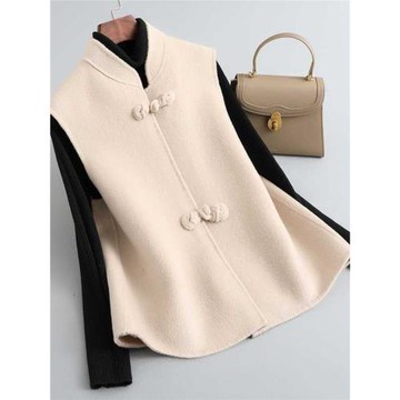 歐貨洋氣馬甲背心女2024秋冬新款中長款雙面毛呢坎肩收腰馬夾外套