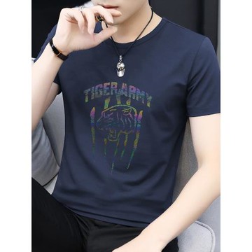 莫代爾短袖t恤男裝2025新款夏季冰絲涼感半袖潮牌虎頭印花體恤衫