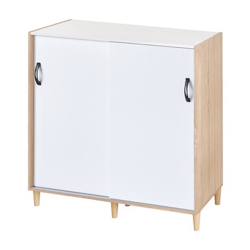 《HOPMA》實木腳滑門鞋櫃 台灣製造 玄關櫃 收納櫃 邊櫃 鞋架-淺橡(漂流)木配木紋白