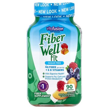 VitaFusion, FiberWell™ Fit Vitamins，無糖，天然桃子、樹莓和漿果味，90 粒軟糖