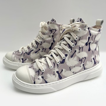 黑面琵鷺_手工印花帆布鞋 灰紫