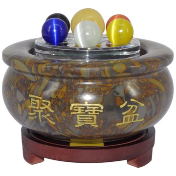 【吉祥開運坊】【七星女媧石聚寶盆(大型) 附五色石+五帝錢+七星陣+底座 聚財】開光 擇日