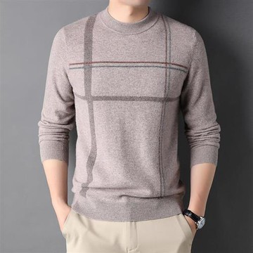 【米蘭精品】羊毛衫針織毛衣-圓領格紋修身休閒男上衣3色74dp23