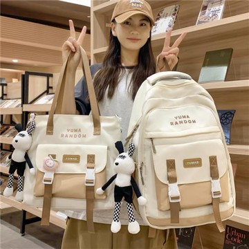 書包女初中生高中生大容量拼色背包韓版校園風大學生中學生雙肩包