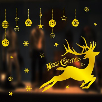 圣誕節玻璃靜電貼酒店商場櫥窗裝飾貼紙老人雪人麋鹿門貼窗戶貼畫