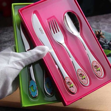 出口304不銹鋼兒童刀叉勺寶寶西餐具卡通牛排刀叉吃飯勺叉子套裝